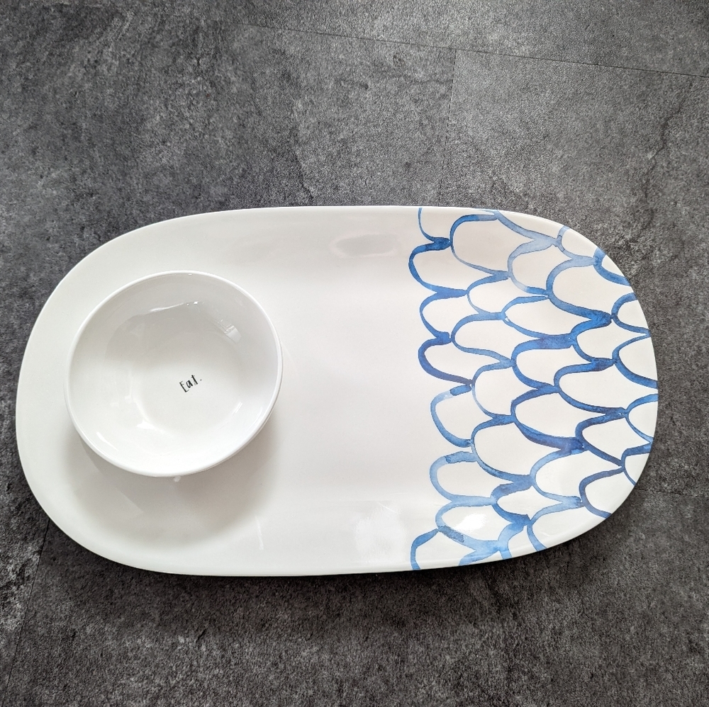 Rae Dunn by magenta melamine serving dish set "Eat" dish blue watercolour
